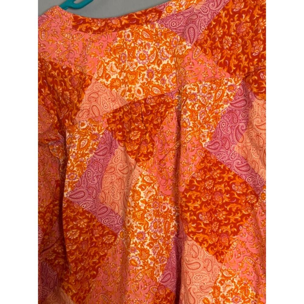 Time and Tru Womens Orange Pink Boho Floral Peasant Blouse Size 2XL - Picture 9 of 9